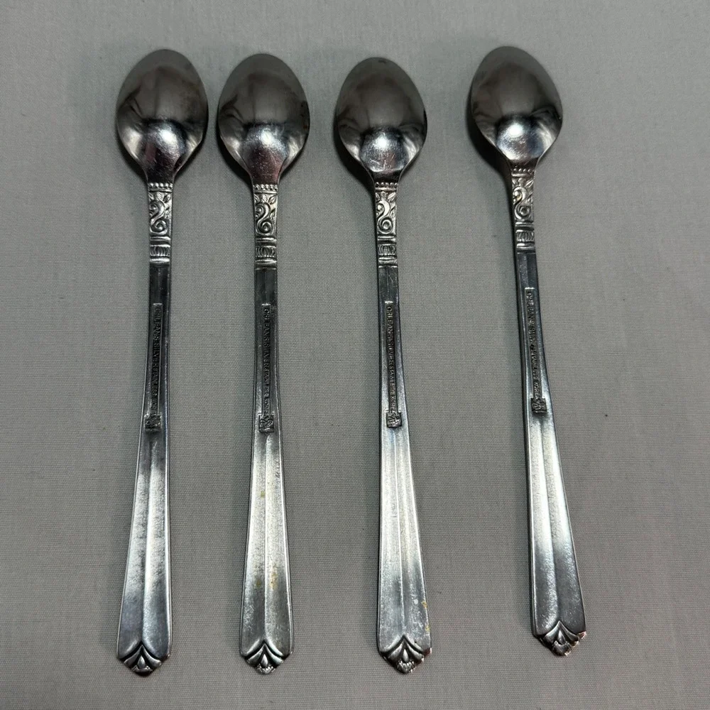 Orleans Silver Iced Tea Spoons ORL31 Stainless Steel Scroll Heel Vintage 7 3/8
